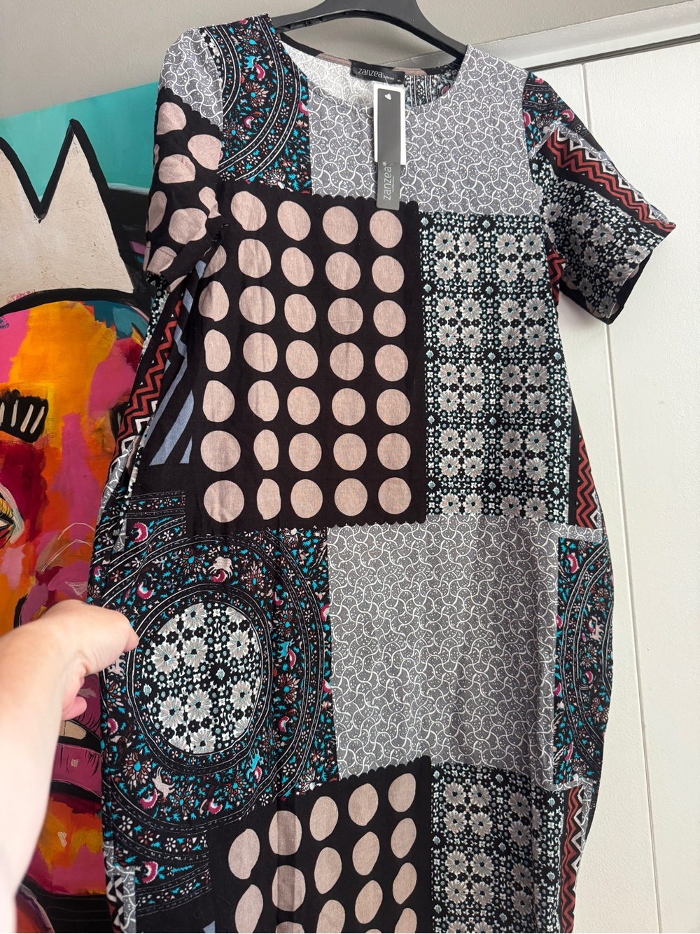 NWT ZANZEA Mixed Print Tulip Balloon Midi Dress Extra Large lagenlook - Picture 3 of 8